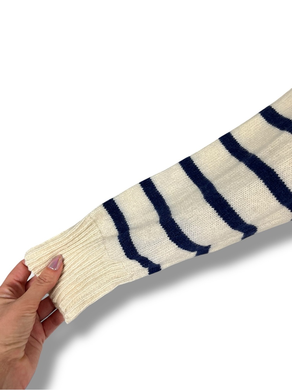 Madewell (Re)sourced Cashmere Wool Striped Crewneck Sweater Navy Cream Boxy M - Picture 12 of 12